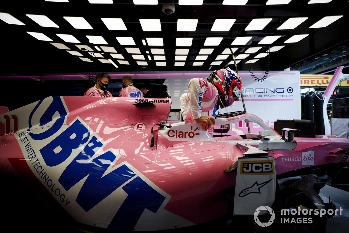 Sergio Perez, Racing Point, settles into his seat
