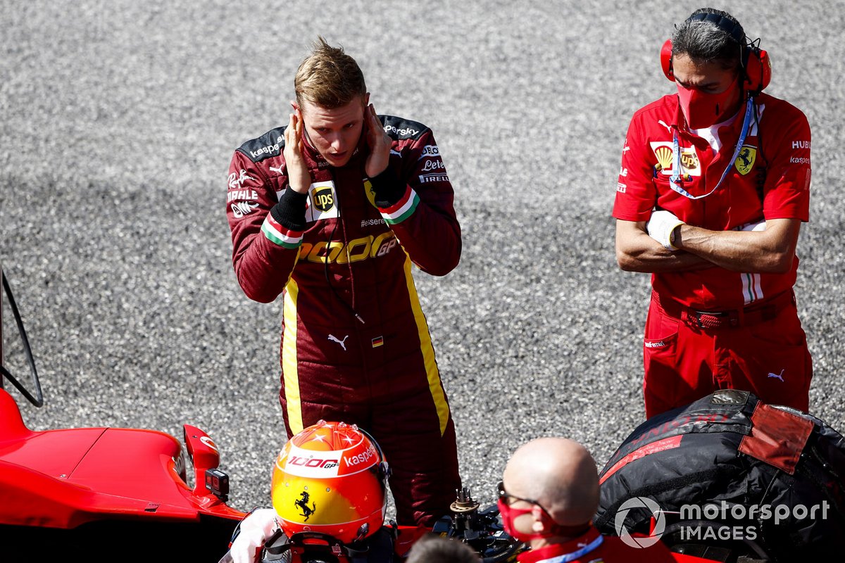 Mick Schumacher prepares to drive his fathers championship winning Ferrari F2004