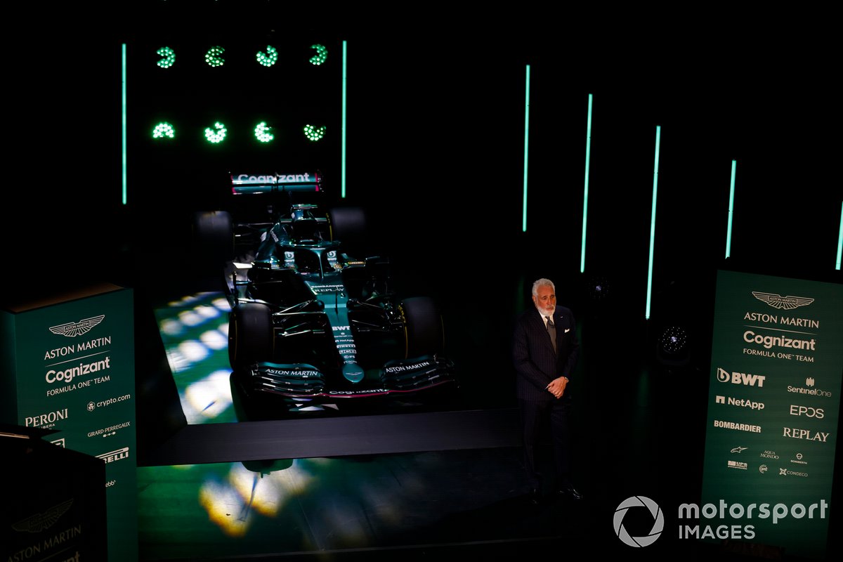 Lawrence Stroll, Owner, Aston Martin F1, with the Aston Martin AMR21