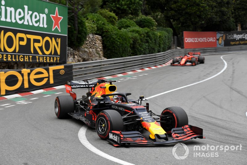 Max Verstappen, Red Bull Racing RB15, leads Sebastian Vettel, Ferrari SF90