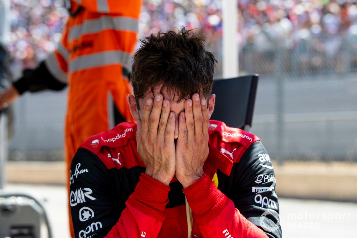 A despondent Charles Leclerc, Ferrari F1-75, after crashing out of the lead at Le Beausset