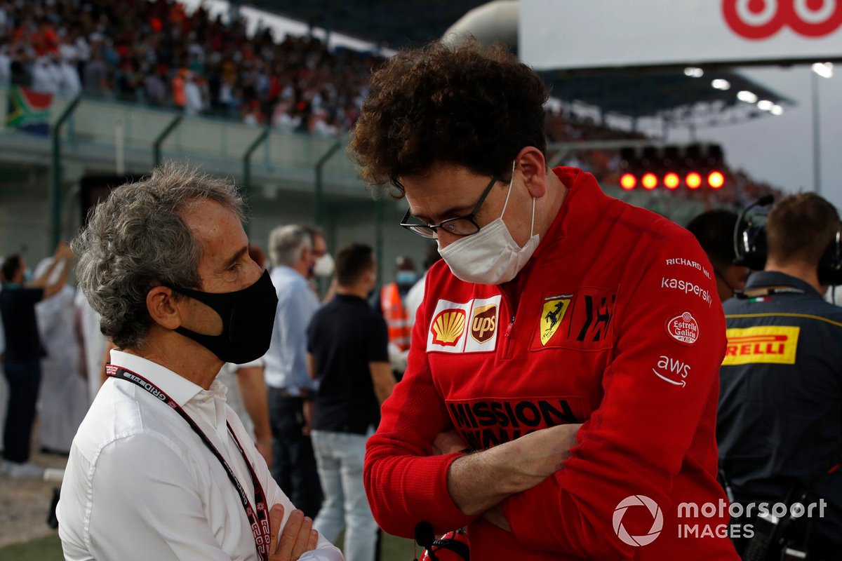Alain Prost, Alpine F1 Team, with Mattia Binotto, Team Principal, Ferrari