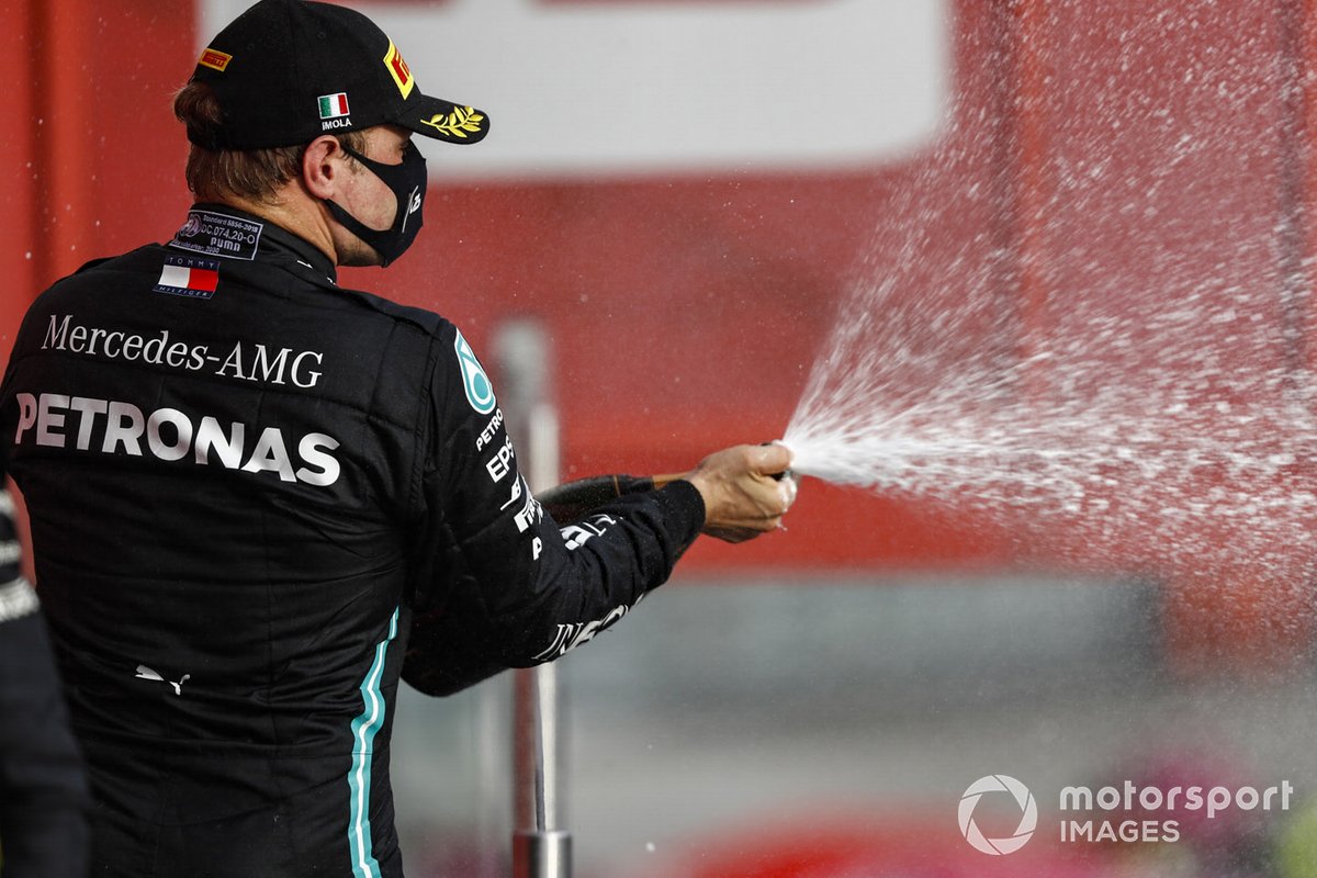Valtteri Bottas, Mercedes-AMG F1, 2nd position, sprays Champagne on the podium