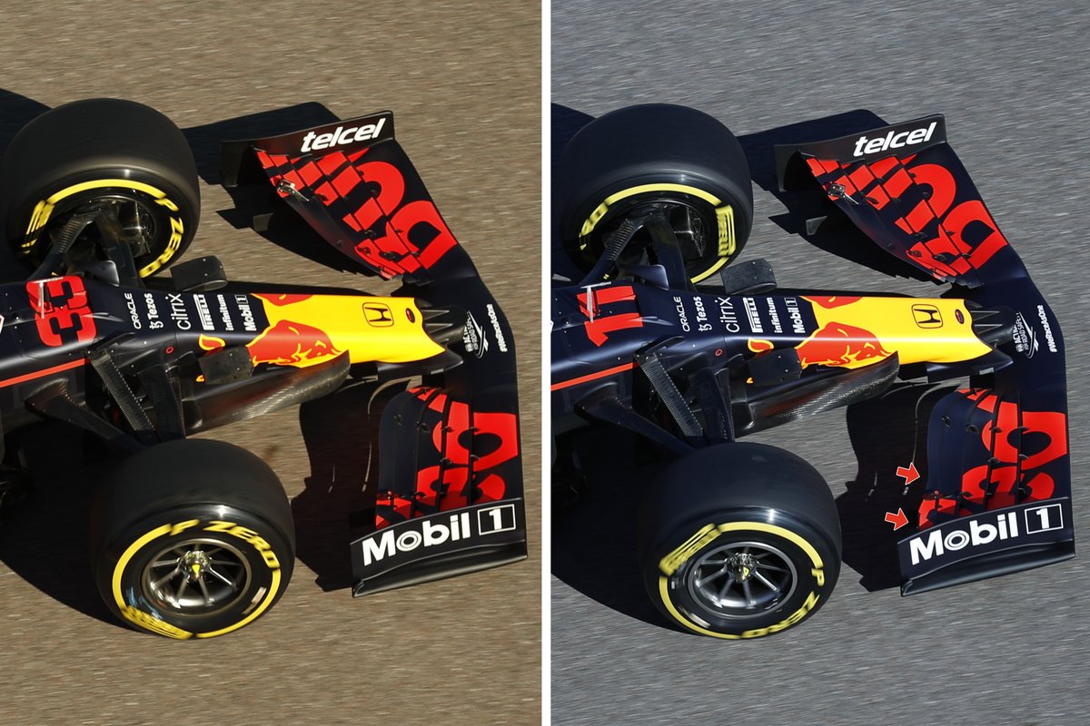 Red Bull RB16B ön kanat karşılaştırması