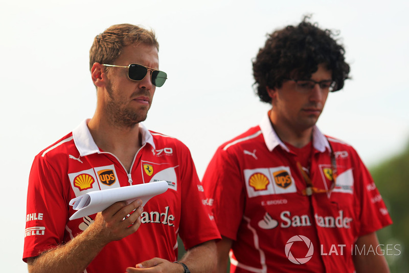 Sebastian Vettel, Ferrari walks the track