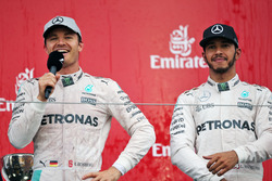 The podium (L to R): Race winner Nico Rosberg, Mercedes AMG F1 with third placed team mate Lewis Hamilton, Mercedes AMG F1