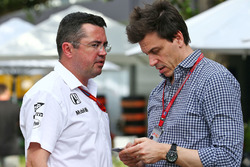 Eric Boullier, McLaren Racing Director with Toto Wolff, Mercedes AMG F1 Shareholder and Executive Di