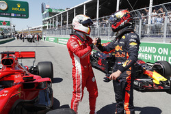 Pole sitter Sebastian Vettel, Ferrari and Max Verstappen, Red Bull Racing celebrate in parc ferme
