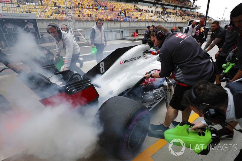 Ромен Грожан, Haas F1 Team, димить
