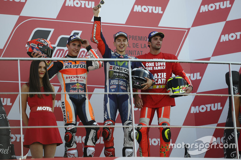 1. Jorge Lorenzo, 2. Marc Marquez, 3. Andrea Iannone