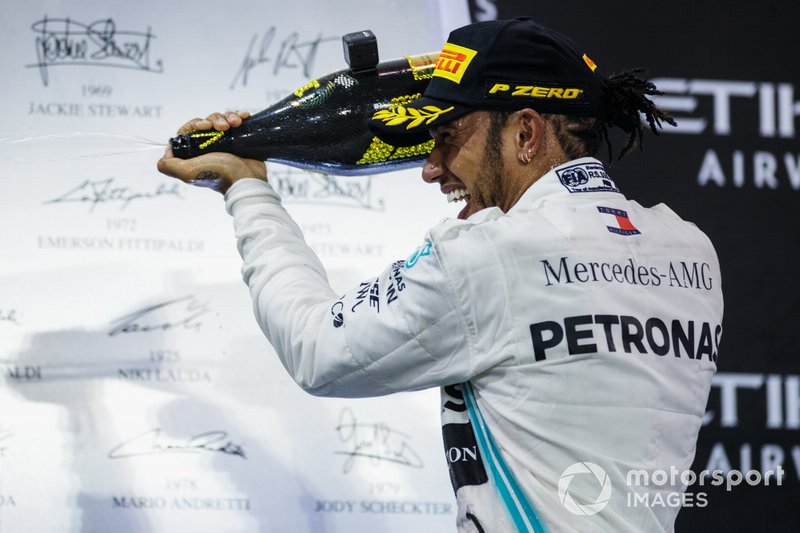 Lewis Hamilton, Mercedes AMG F1, 1st position, celebrates with Champagne