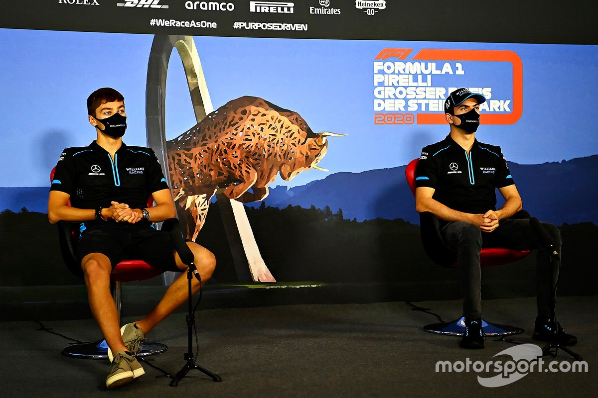 George Russell, Williams Racing dan Nicholas Latifi, Williams Racing saat konferensi pers.