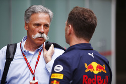 Chase Carey, Chairman, Formula One, talks with Christian Horner, Team Principal, Red Bull Racing