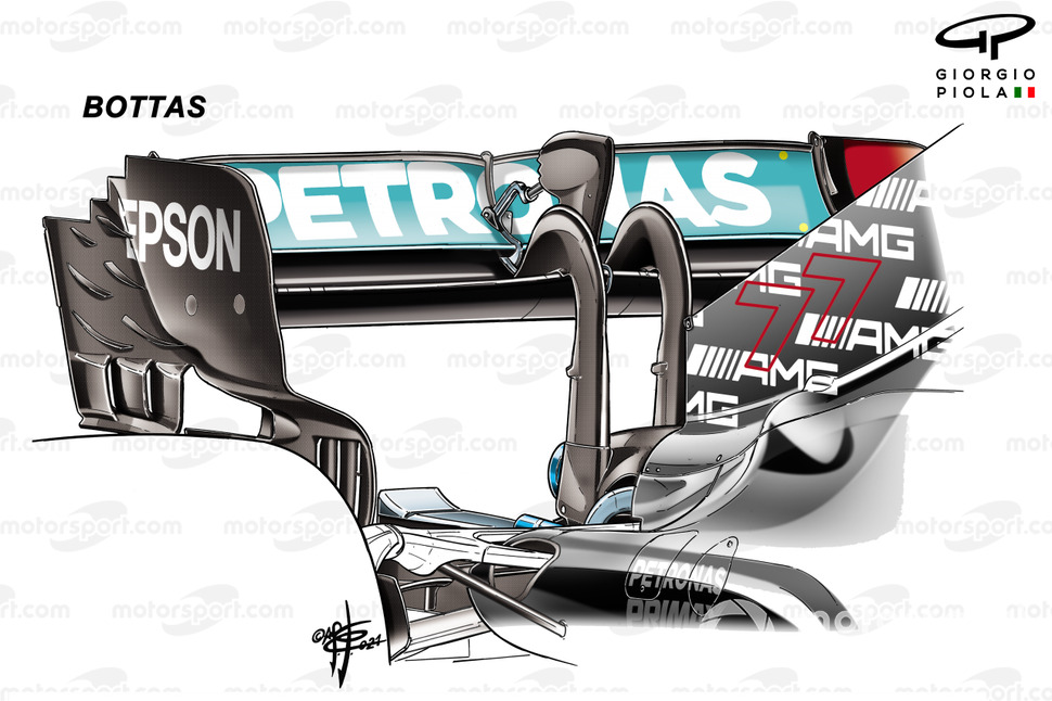 Alerón trasero del Mercedes W12 de Valtteri Bottas en el GP de Azerbaiyán