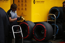 A Pirelli engineer works on some Super Soft tyres
