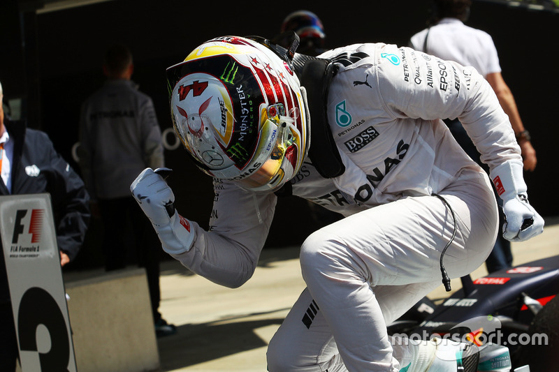 Переможець Льюіс Хемілтонn, Mercedes AMG F1 W07 Hybrid святкує у закритому парку