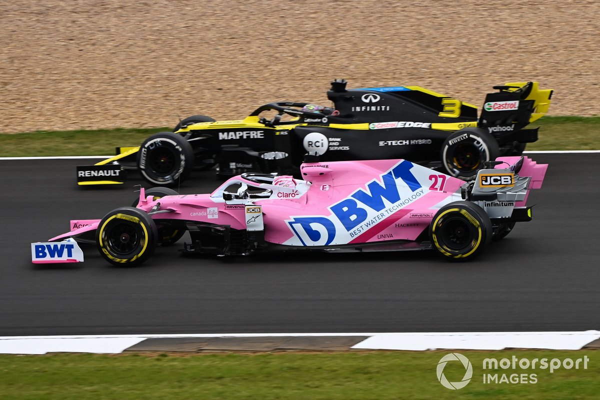 Nico Hulkenberg, Racing Point RP20, alongside Daniel Ricciardo, Renault F1 Team R.S.20