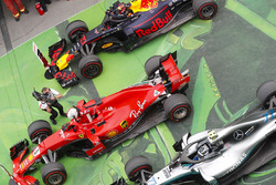 Sebastian Vettel, Ferrari, celebrates victory in parc ferme