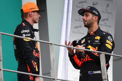 Max Verstappen, Red Bull Racing and Daniel Ricciardo, Red Bull Racing on the podium
