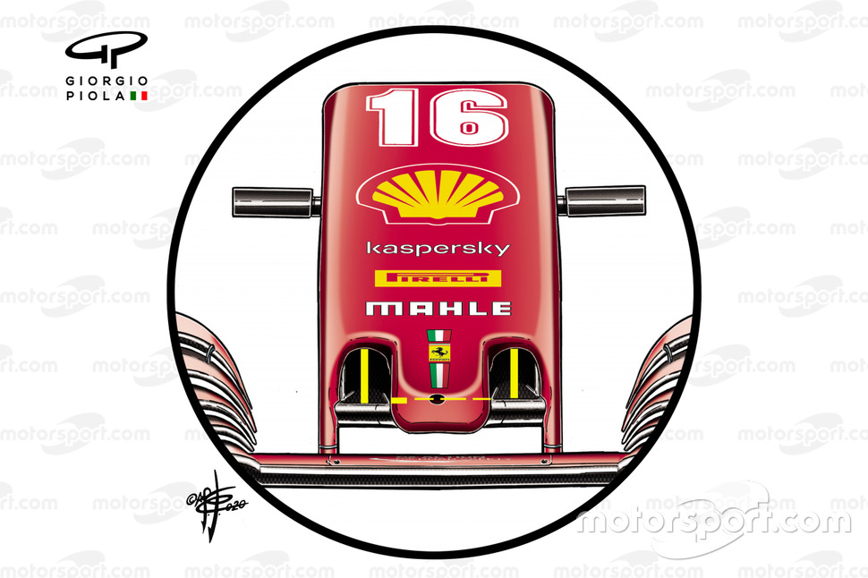 Новая (слева) и старая конфигурация носовых воздухозаборников Ferrari SF1000