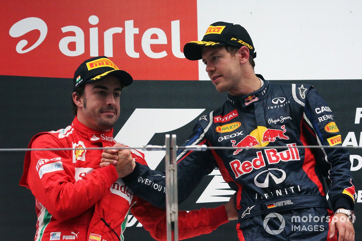 Podium: race winner Sebastian Vettel, Red Bull Racing, second place Fernando Alonso, Ferrari