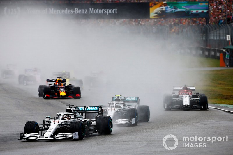 Lewis Hamilton, Mercedes AMG F1 W10 leads Valtteri Bottas, Mercedes AMG W10