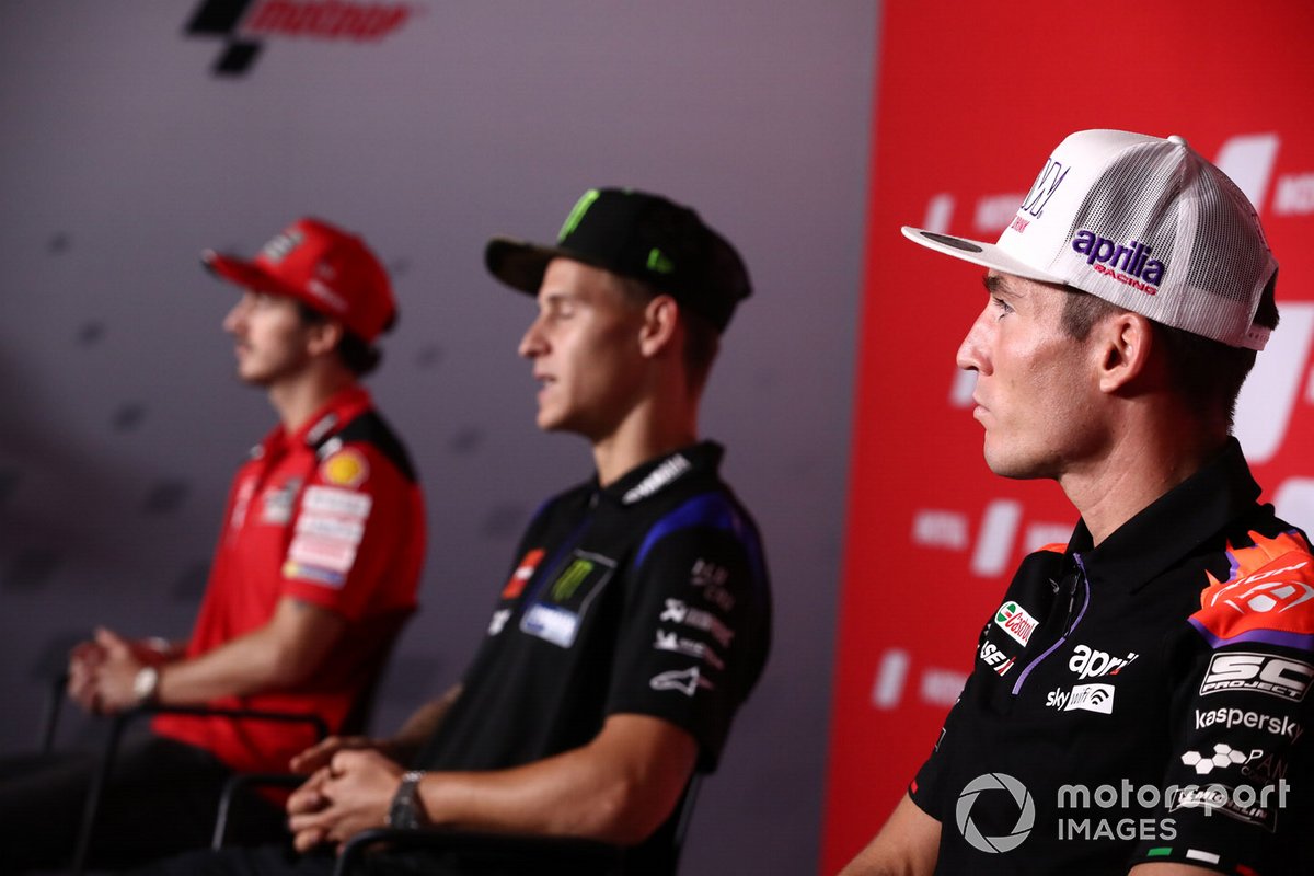 Pembalap Aprilia Racing Team, Aleix Espargaro, dalam konferensi pers jelang MotoGP Jepang di Mobility Resort Motegi pada 22 September 2022