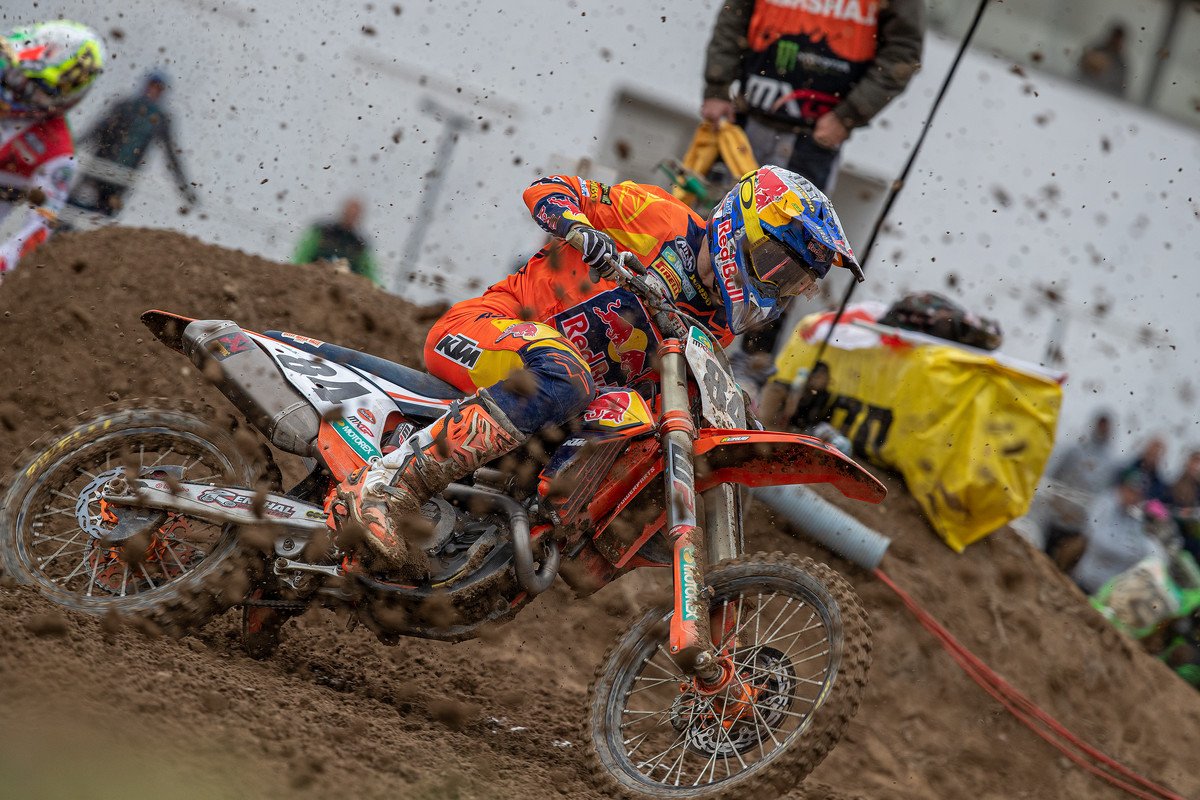 Jeffrey Herlings, Red Bull KTM Factory Racing, saat turun di MXGP Mantova, Italia.
