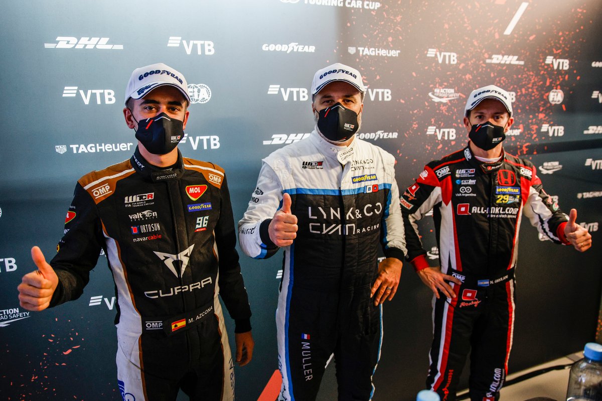 Top 3 after Qualifying, Mikel Azcona, Yvan Muller and Néstor Girolami