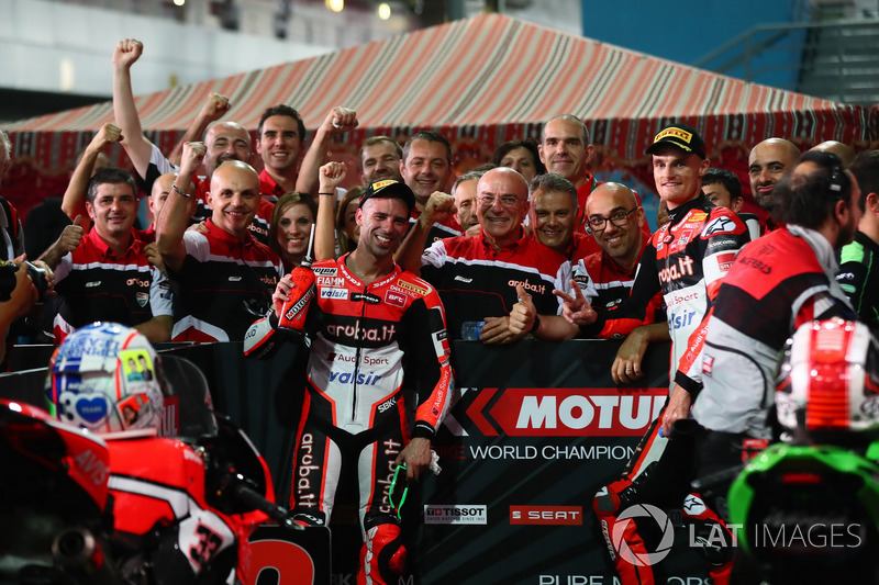 Marco Melandri, Ducati Team, Chaz Davies, Ducati Team en Parc Ferme