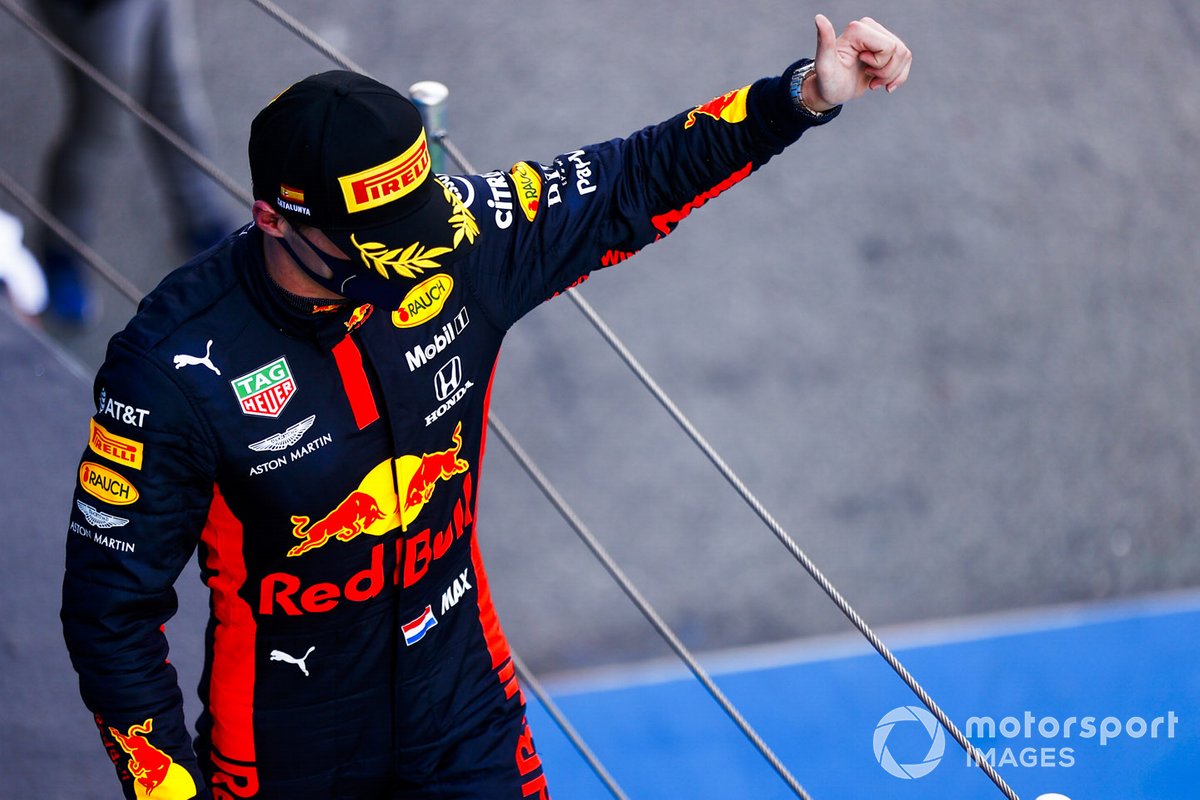 Max Verstappen, Red Bull Racing, 2nd position, on the podium