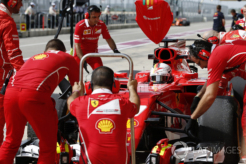 Sebastian Vettel, Ferrari SF70H, in the pits