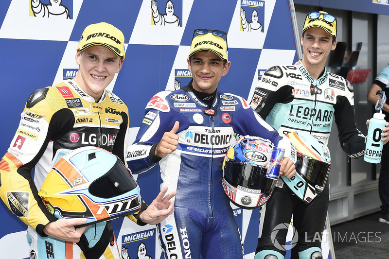 Pole sitter Jorge Martin, Del Conca Gresini Racing Moto3, second place Gabriel Rodrigo, RBA Racing Team, third place Joan Mir, Leopard Racing