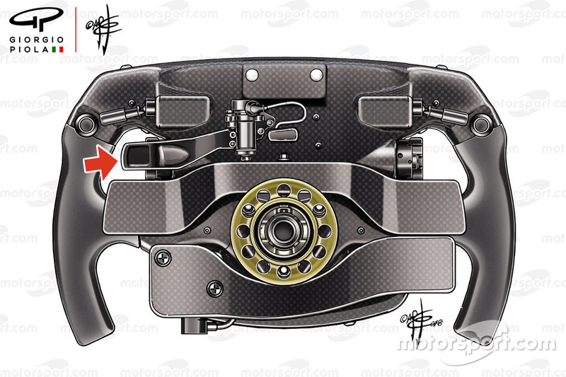 Vista posterior del volante de Sebastien Vettel para el GP de España 2017.