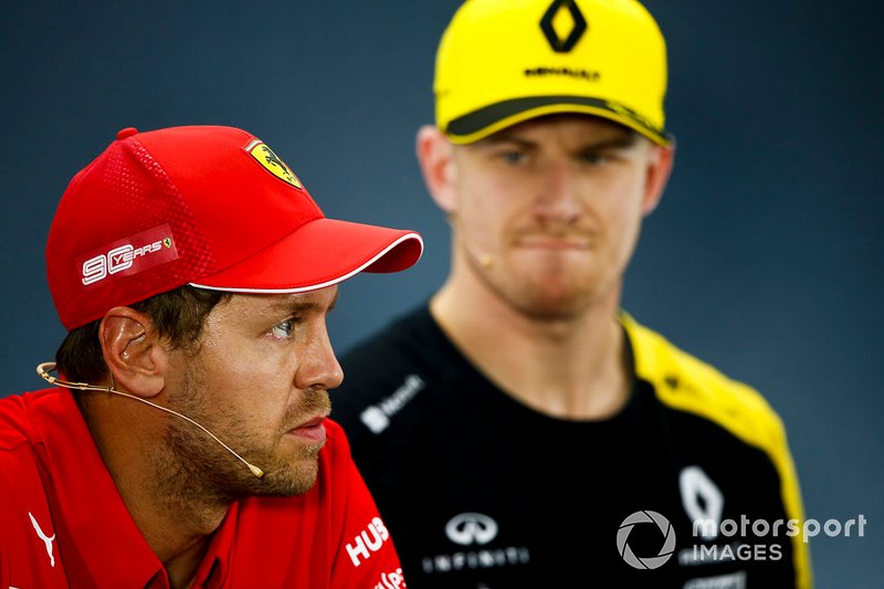 Sebastian Vettel, Ferrari et Nico Hulkenberg, Renault F1 Team lors de la conférence de presse