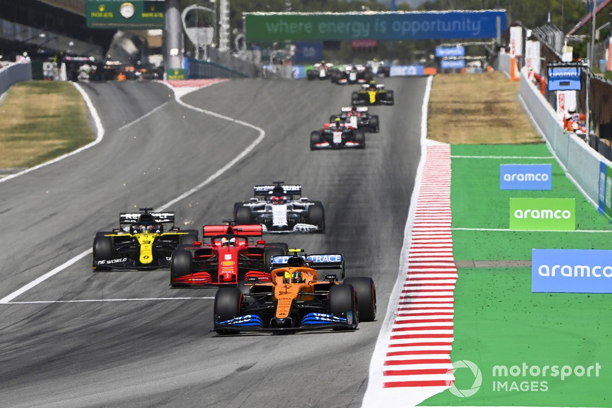 Lando Norris, McLaren MCL35, Sebastian Vettel, Ferrari SF1000, Daniel Ricciardo, Renault F1 Team R.S.20, Daniil Kvyat, AlphaTauri AT01