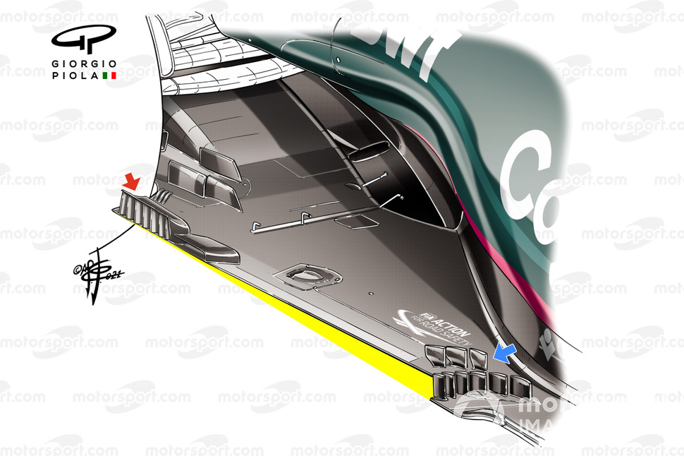 Detalle del piso del Aston Martin AMR21.