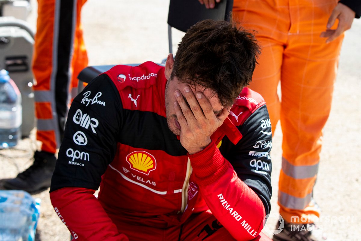 A despondent Charles Leclerc, Ferrari F1-75, after crashing out of the lead at Le Beausset