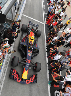 Max Verstappen, Red Bull Racing RB14 arrives in parc ferme