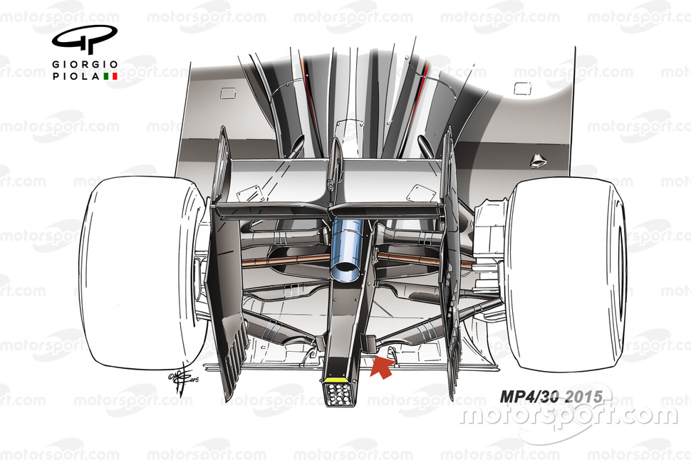 La sospensione posteriore della McLaren MP4-30 del 2015