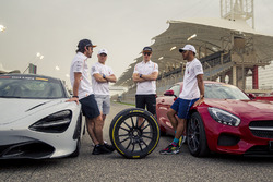Fernando Alonso, McLaren, Valtteri Bottas, Mercedes-AMG F1, Lewis Hamilton, Mercedes-AMG F1 and Stoffel Vandoorne, McLaren with Pirelli Hot Laps cars