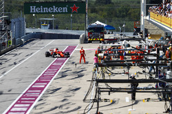 Sebastian Vettel, Ferrari SF70H, makes a stop