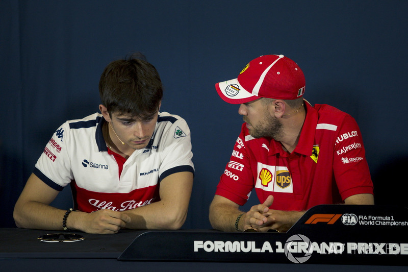 Charles Leclerc, Sauber and Sebastian Vettel, Ferrari in the Press Conference