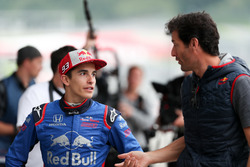 Marc Marquez, tests the Toro Rosso F1 car with Mark Webber watching