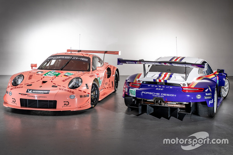 #92 Porsche GT Team Porsche 911 RSR and #91 Porsche GT Team Porsche 911 RSR with special liveries
