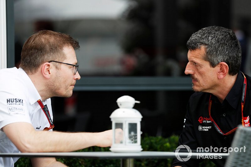 Andreas Seidl, Team Principal, McLaren, and Guenther Steiner, Team Principal, Haas F1 Team