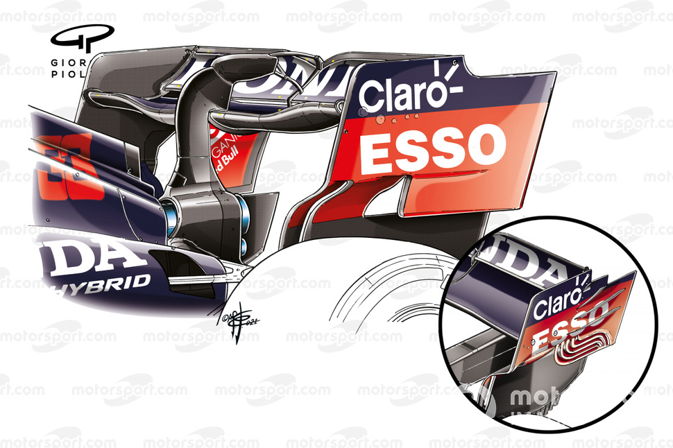 Comparación del alerón trasero del Red Bull Racing RB16B