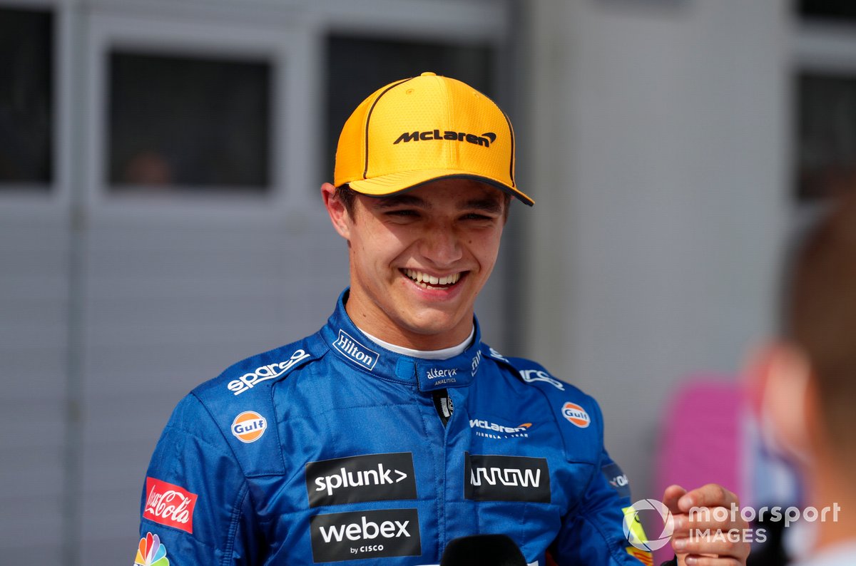 Le 3ᵉ, Lando Norris, McLaren, en interview après la course