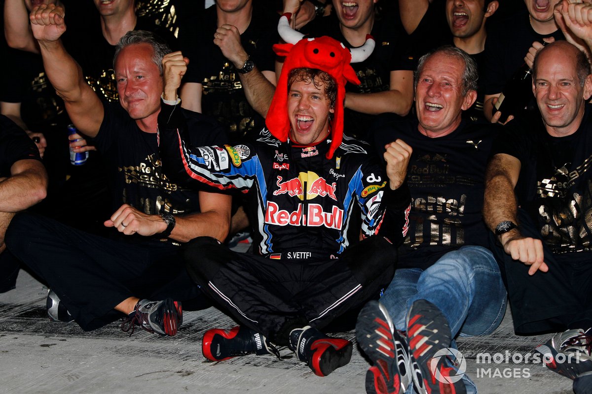 Sebastian Vettel, Red Bull, celebrates a championship victory