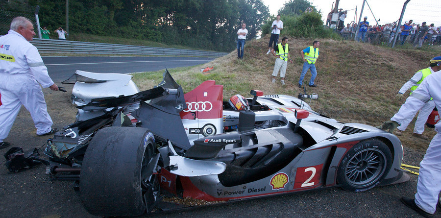 Audi's #2 bullet destroyed at seven-hour mark Audi's #2 bullet destroyed at seven-hour mark